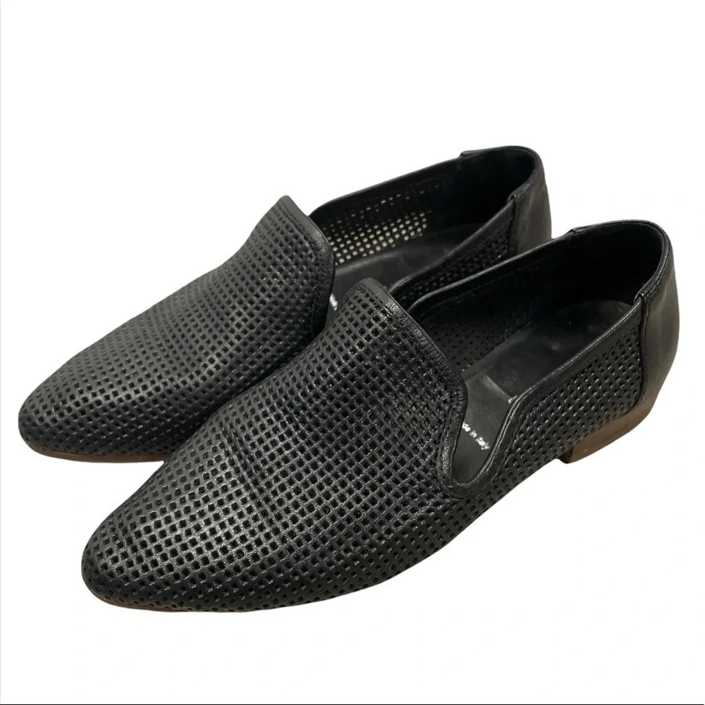 RON WHITE Leather Loafers Perforated Almond Toe Made In Italy EU 37